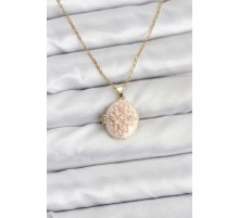 316L Çelik Zincir Gold Renk Mineli Lotus Model Açılabilir Kadın Kolye - TJ-BKO10776