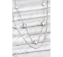 316L Çelik Zincir Gümüş Renk İtalyan Zincirli Yonca Model Kadın Kolye - TJ-BKO10779