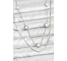 316L Çelik Zincir Gümüş Renk İtalyan Zincirli Yonca Model Kadın Kolye - TJ-BKO10779