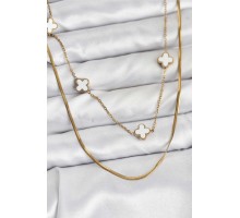 316L Çelik Zincir Gold Renk İtalyan Zincirli Yonca Model Kadın Kolye - TJ-BKO10780