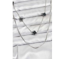 316L Çelik Zincir Gümüş Renk İtalyan Zincirli Siyah Yonca Model Kadın Kolye - TJ-BKO10781