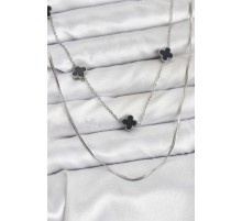 316L Çelik Zincir Gümüş Renk İtalyan Zincirli Siyah Yonca Model Kadın Kolye - TJ-BKO10781