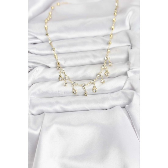 316L Çelik Zincir Gold Renk Zirkon Taşlı Kadın Kolye - TJ-BKO10785