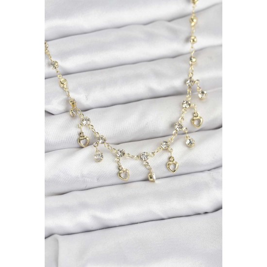 316L Çelik Zincir Gold Renk Zirkon Taşlı Kadın Kolye - TJ-BKO10785