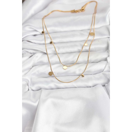 316L Çelik Zincir Gold Renk Pullu Kadın Kolye - TJ-BKO10787