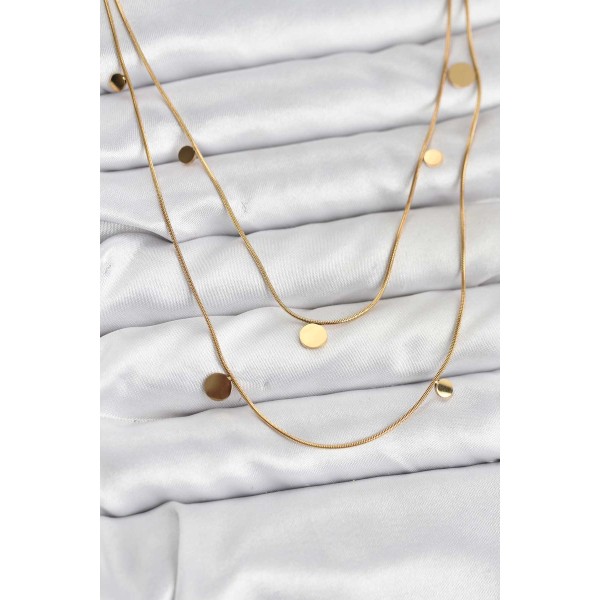 316L Çelik Zincir Gold Renk Pullu Kadın Kolye - TJ-BKO10787