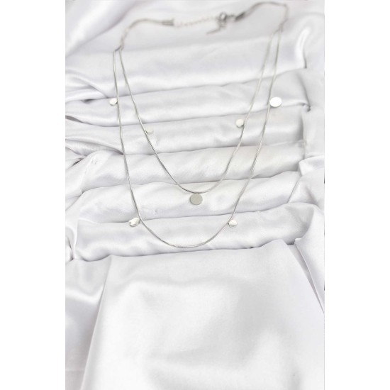 316L Çelik Zincir Gümüş Renk Pullu Kadın Kolye - TJ-BKO10788