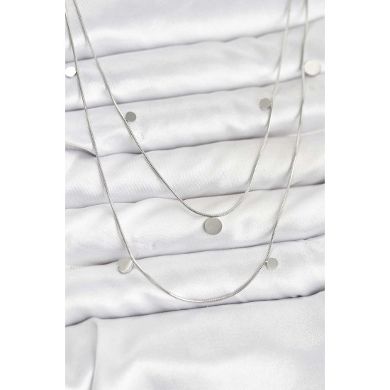 316L Çelik Zincir Gümüş Renk Pullu Kadın Kolye - TJ-BKO10788