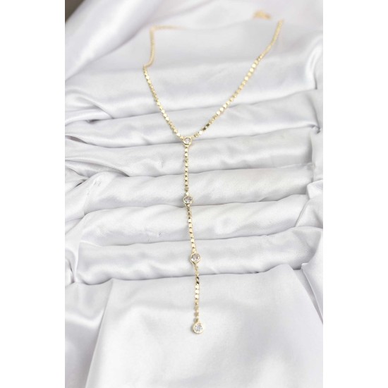 316L Çelik Gold Renk Ezme Zincir Model Y Kadın Kolye - TJ-BKO10790