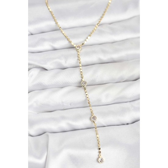 316L Çelik Gold Renk Ezme Zincir Model Y Kadın Kolye - TJ-BKO10790