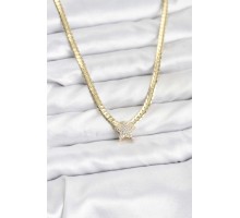 Gold Renk Pirinç Yıldız Zirkon Taşlı Kadın Kolye - TJ-BKO10793