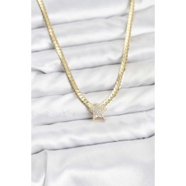 Gold Renk Pirinç Yıldız Zirkon Taşlı Kadın Kolye TJ-BKO10793