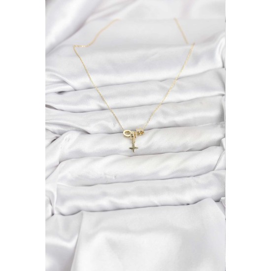 Gold Renk Pirinç Minimal Charmlı Kadın Kolye - TJ-BKO10794