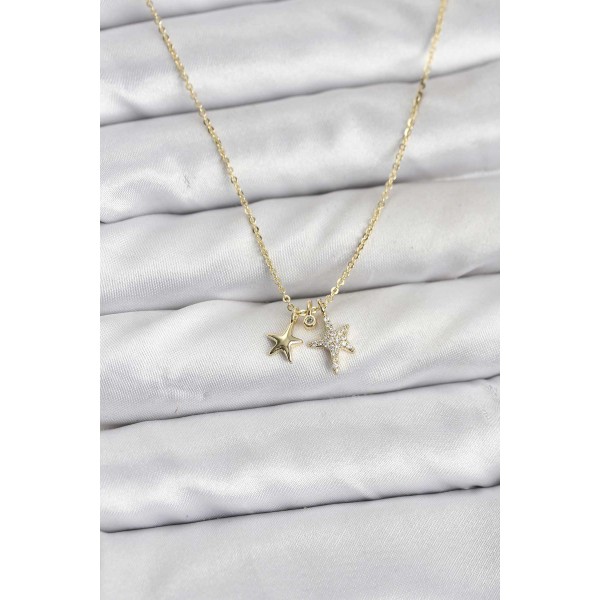 Pirinç Gold Renk Yıldız Minimal Kadın Kolye - TJ-BKO10797
