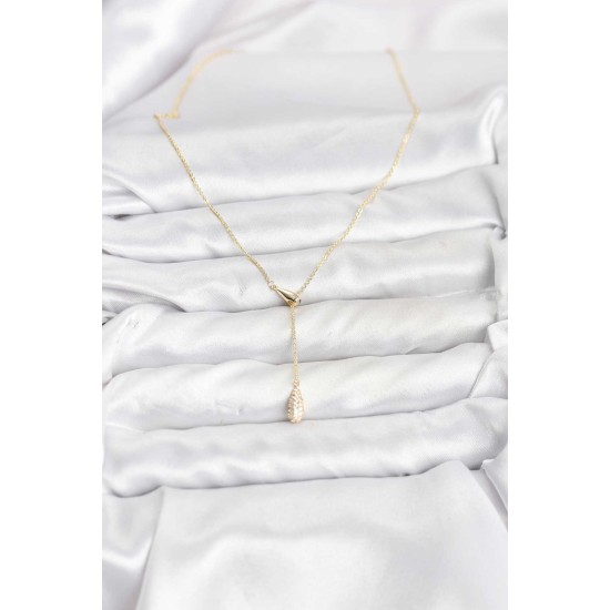 Pirinç Gold Renk Asansörlü Damla Model Kadın Kolye - TJ-BKO10799