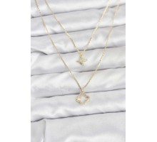 Pirinç Gold Renk Yonca Model 2'li Kadın Kolye - TJ-BKO10801