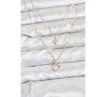 Pirinç Gold Renk Yonca Model 2'li Kadın Kolye - TJ-BKO10801