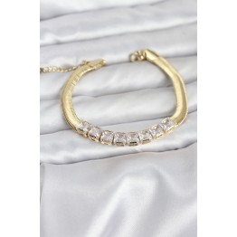 316L Çelik Gold Renk Kare Zirkon Taşlı Yılan Zincirli Kadın Bileklik TJ-BB8152