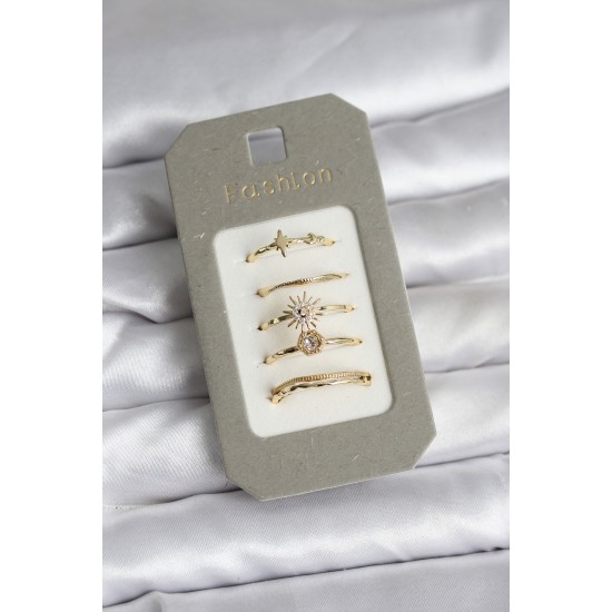 Pirinç Gold Renk 5'li Yüzük Seti - TJ-BYK3922