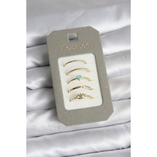 Pirinç Gold Renk 5'li Yüzük Seti - TJ-BYK3923