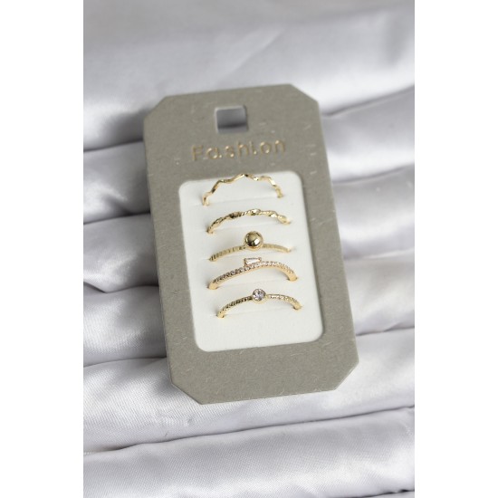 Pirinç Gold Renk 5'li Yüzük Seti - TJ-BYK3924