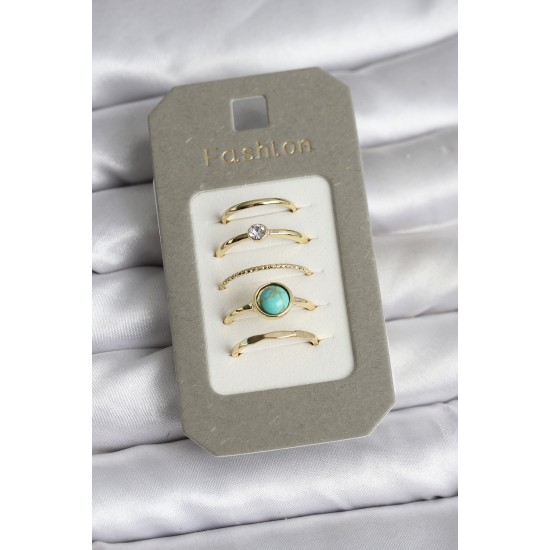 Pirinç Gold Renk 5'li Yüzük Seti - TJ-BYK3925