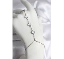 316L Çelik Gümüş Renk Beyaz Yonca Model Kadın Şahmeran - TJ-SN735