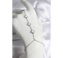 316L Çelik Gümüş Renk Beyaz Yonca Model Kadın Şahmeran - TJ-SN735