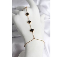 316L Çelik Gold Renk Siyah Yonca Model Kadın Şahmeran - TJ-SN736