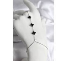 316L Çelik Gümüş Renk Siyah Yonca Model Kadın Şahmeran - TJ-SN737