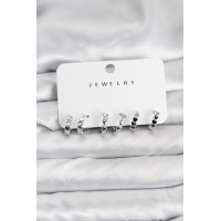 Gümüş Renk Pirinç Minimal Kalp Detaylı Kadın Küpe Seti TJ-BKP11472