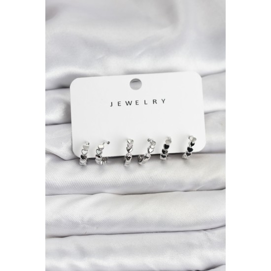 Gümüş Renk Pirinç Minimal Kalp Detaylı Kadın Küpe Seti - TJ-BKP11472