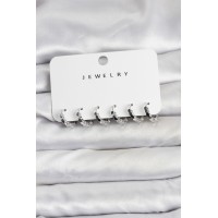 Gümüş Renk Pirinç Minimal Petek Detaylı Kadın Küpe Seti TJ-BKP11474