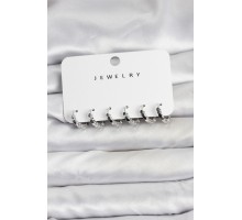 Gümüş Renk Pirinç Minimal Petek Detaylı Kadın Küpe Seti - TJ-BKP11474