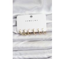 Gold Renk Pirinç Zirkon Taşlı Kadın Küpe Seti - TJ-BKP11477