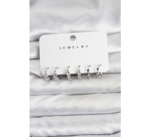 Pirinç Gümüş Renk Zirkon Taşlı Kadın Küpe Seti - TJ-BKP11478