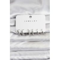 Zirkon Taşlı Gümüş Renk Pirinç Kadın Küpe Seti TJ-BKP11480