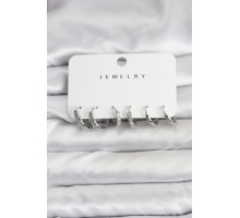 Zirkon Taşlı Gümüş Renk Pirinç Kadın Küpe Seti - TJ-BKP11480