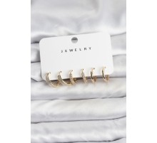 Zirkon Taşlı Gold Renk Pirinç Kadın Küpe Seti - TJ-BKP11481