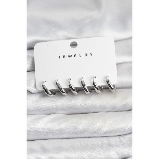 Gümüş Renk Pirinç Halka Kadın Küpe Seti - TJ-BKP11482