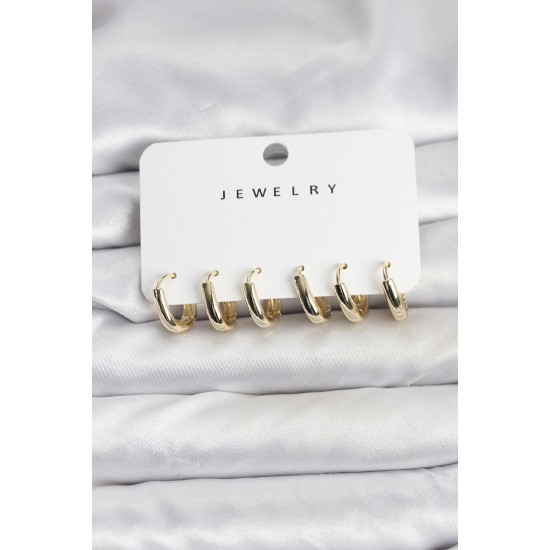 Gold Renk Pirinç Halka Kadın Küpe Seti - TJ-BKP11483