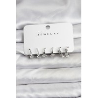 Gümüş Renk Pirinç Yıldız Modelli Kadın Küpe Seti TJ-BKP11484