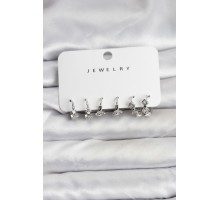 Gümüş Renk Pirinç Yıldız Modelli Kadın Küpe Seti - TJ-BKP11484