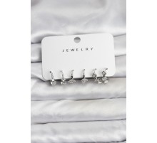 Gümüş Renk Pirinç Yıldız Modelli Kadın Küpe Seti - TJ-BKP11484