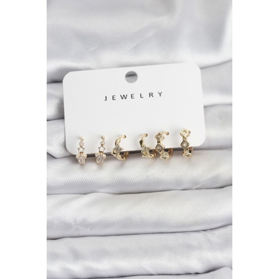 Gold Renk Pirinç Yıldız Modelli Kadın Küpe Seti - TJ-BKP11485