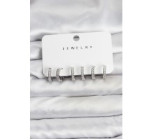 Gümüş Renk Pirinç Zirkon Taşlı Halka Kadın Küpe Seti - TJ-BKP11486