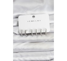 Gümüş Renk Pirinç Zirkon Taşlı Halka Kadın Küpe Seti - TJ-BKP11486