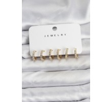 Gold Renk Pirinç Zirkon Taşlı Halka Kadın Küpe Seti - TJ-BKP11487