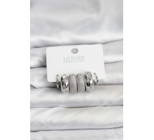 Zirkon Taşlı Pirinç Gümüş Renk Halka Kadın Küpe Seti - TJ-BKP11488