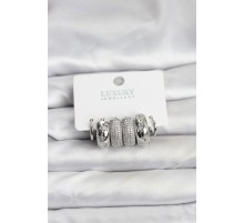 Zirkon Taşlı Pirinç Gümüş Renk Halka Kadın Küpe Seti - TJ-BKP11488